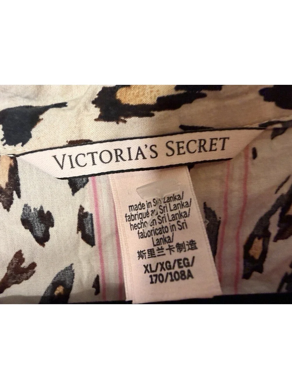 Victoria Secret Pajama Nightgown Pink Stripe Leopard Print Sleepshirt Size XL